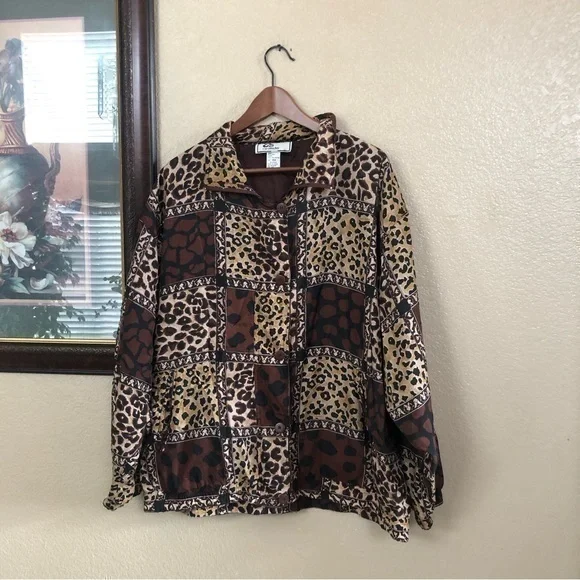 Vintage Carolina Bay Leopard Print Button Full Zip Jacket Size 18W - Picture 2 of 8